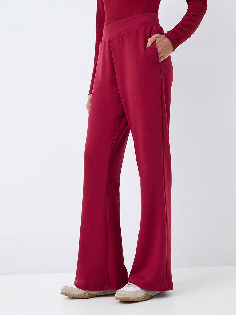 Nuoflexx Red High-Rise Flared Pants