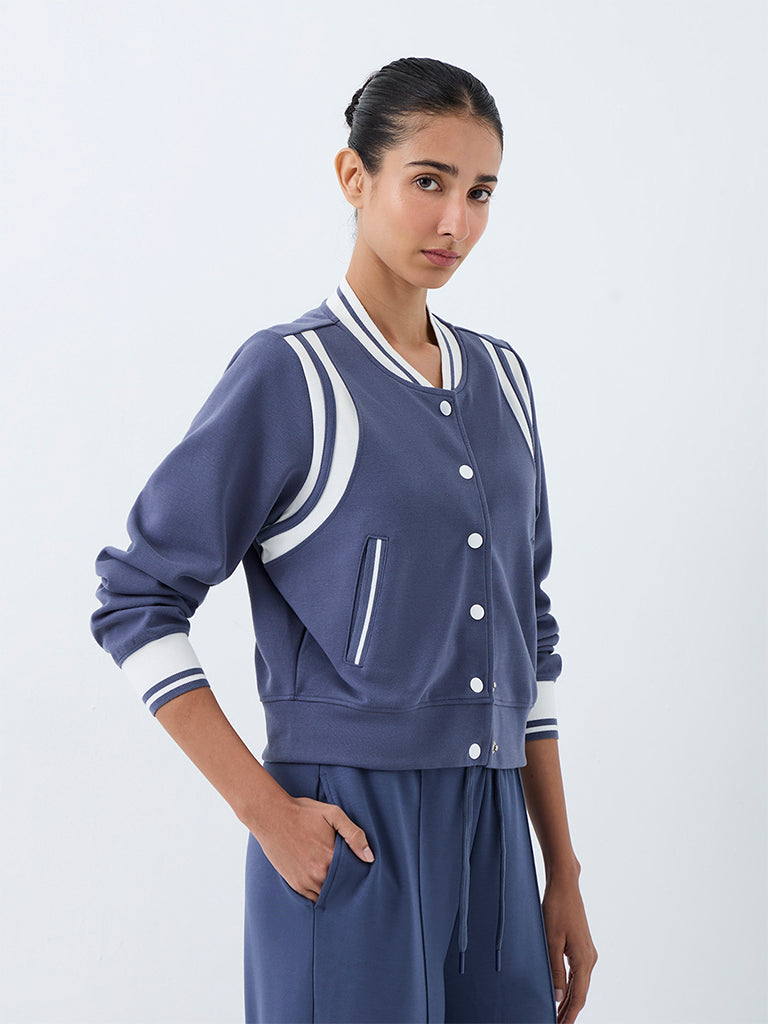Nuoflexx Dusty Blue Striped Varsity Jacket