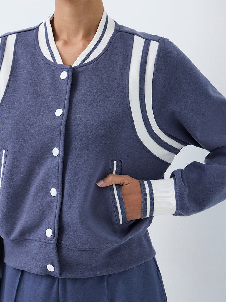 Nuoflexx Dusty Blue Striped Varsity Jacket