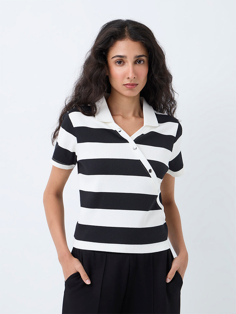 Nuoflexx Black and White Striped Cotton-Blend T-Shirt
