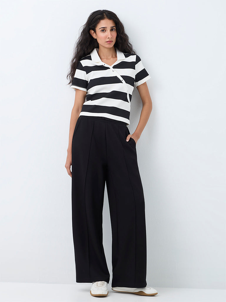 Nuoflexx Black and White Striped Cotton-Blend T-Shirt