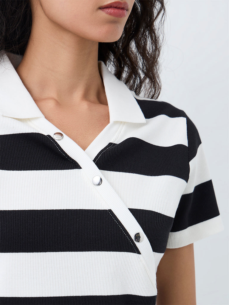 Nuoflexx Black and White Striped Cotton-Blend T-Shirt