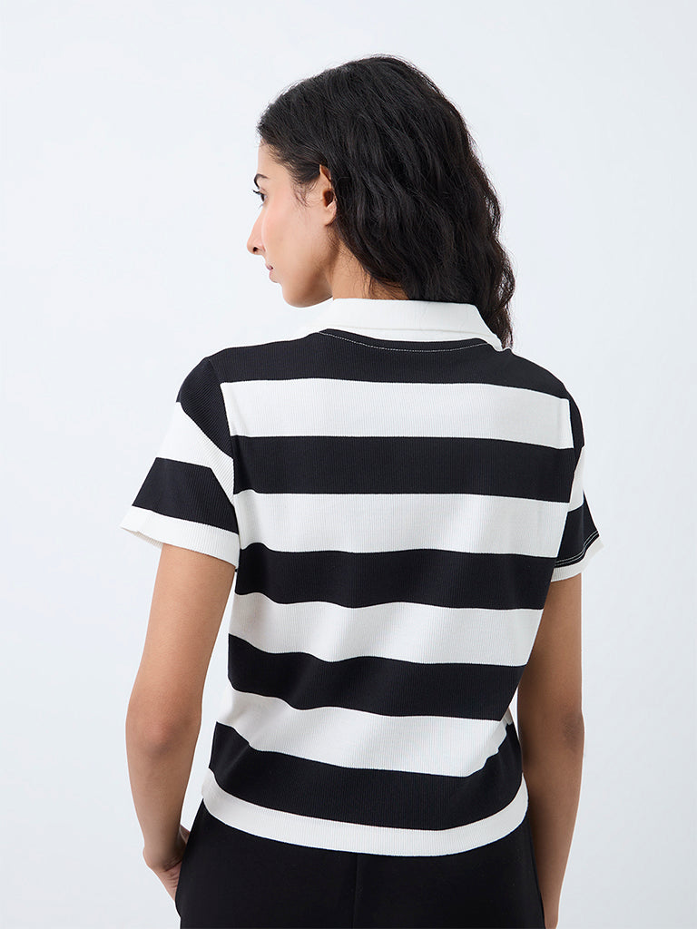 Nuoflexx Black and White Striped Cotton-Blend T-Shirt
