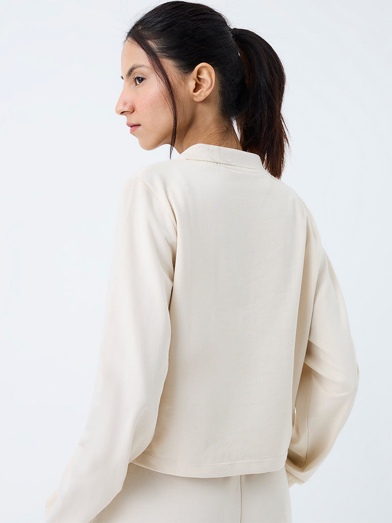 Nuoflexx Off-White Colour-Blocked Cotton Polo T-Shirt
