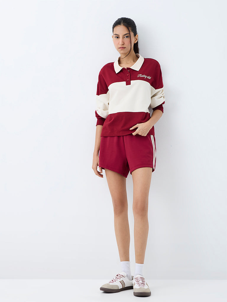 Nuoflexx Red Colour-Blocked Cotton Polo T-Shirt