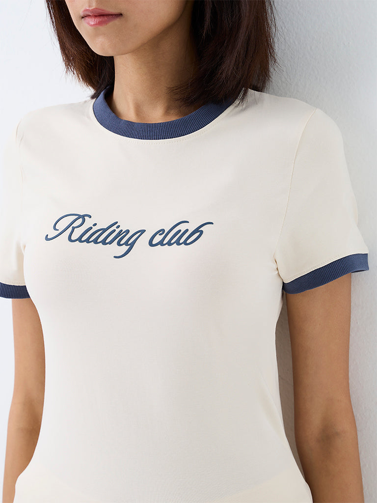 Nuoflexx Off-White Text Design Cotton-Blend T-Shirt