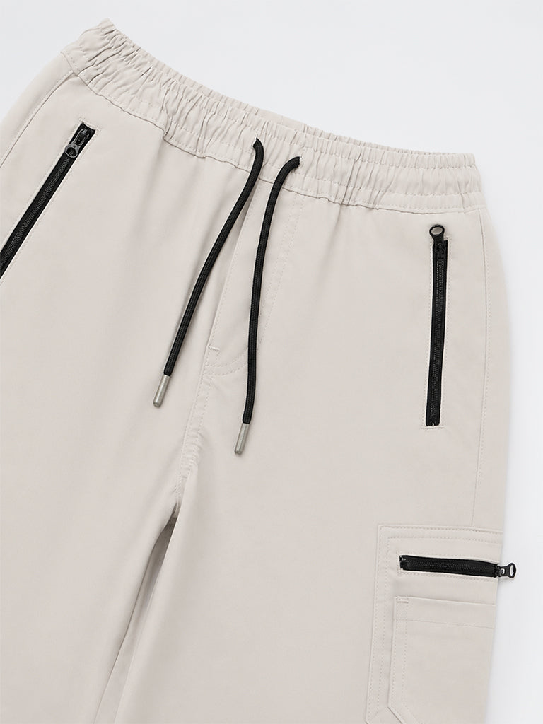 Boys Ivory Mid-Rise Cargo Pants