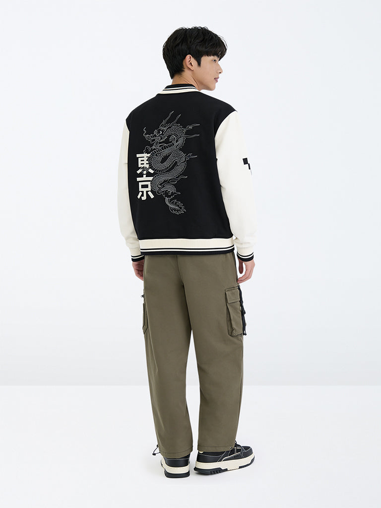 Boys Dark Olive Mid-Rise Cargo Pants