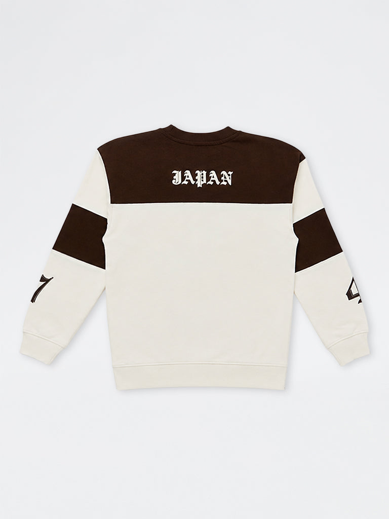 Boys Off-White Numerical Printed Colour-Blocked Cotton Sweatshirt