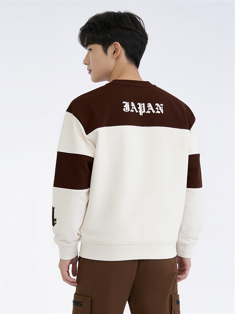 Boys Off-White Numerical Printed Colour-Blocked Cotton Sweatshirt