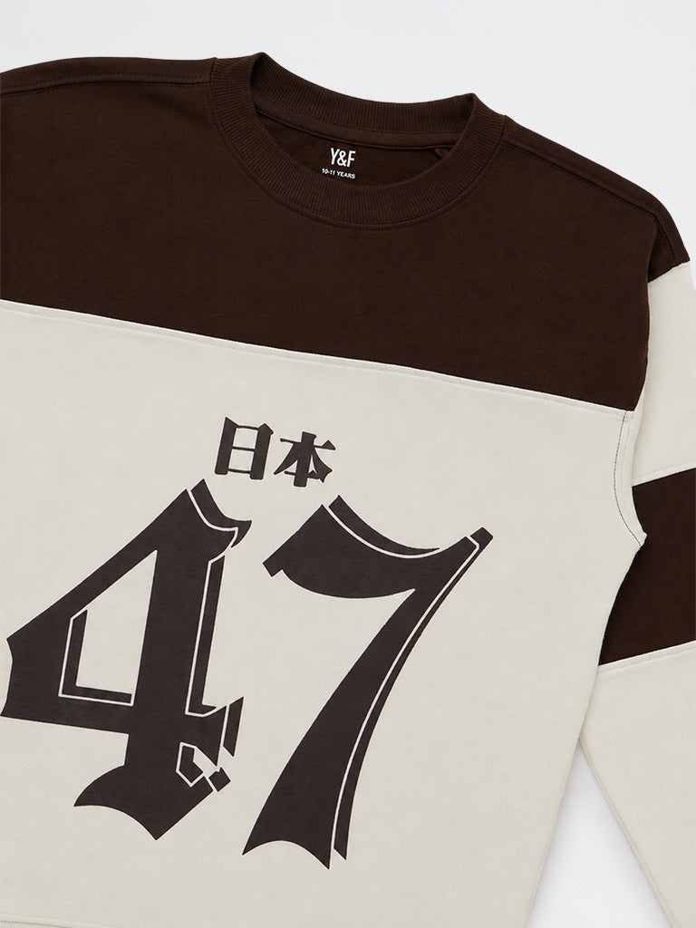 Boys Off-White Numerical Printed Colour-Blocked Cotton Sweatshirt