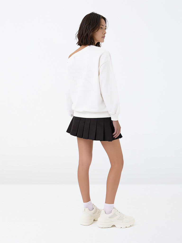 Girls Black Pleated Buckle-Detail High-Rise Cotton Skirt