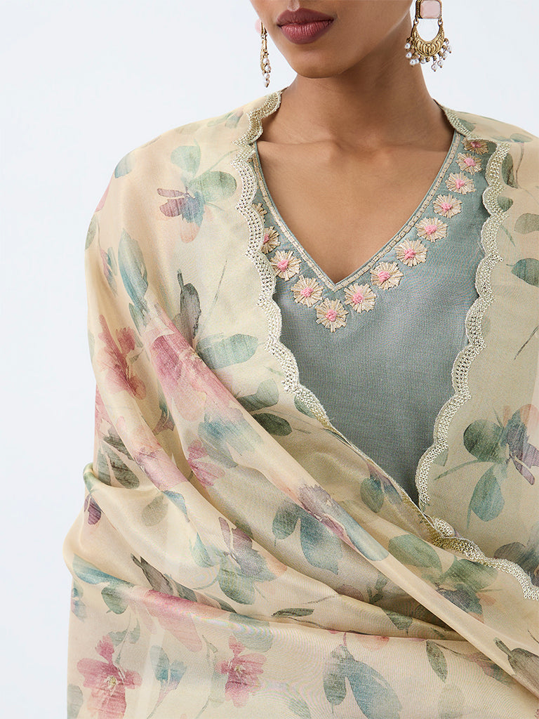 Vark Mint Floral Design A-Line Ethnic Set