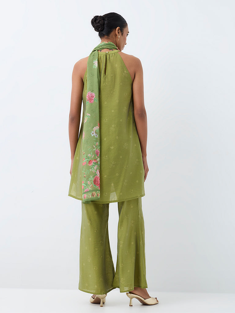 Vark Green Floral Printed A-Line Ethnic Set