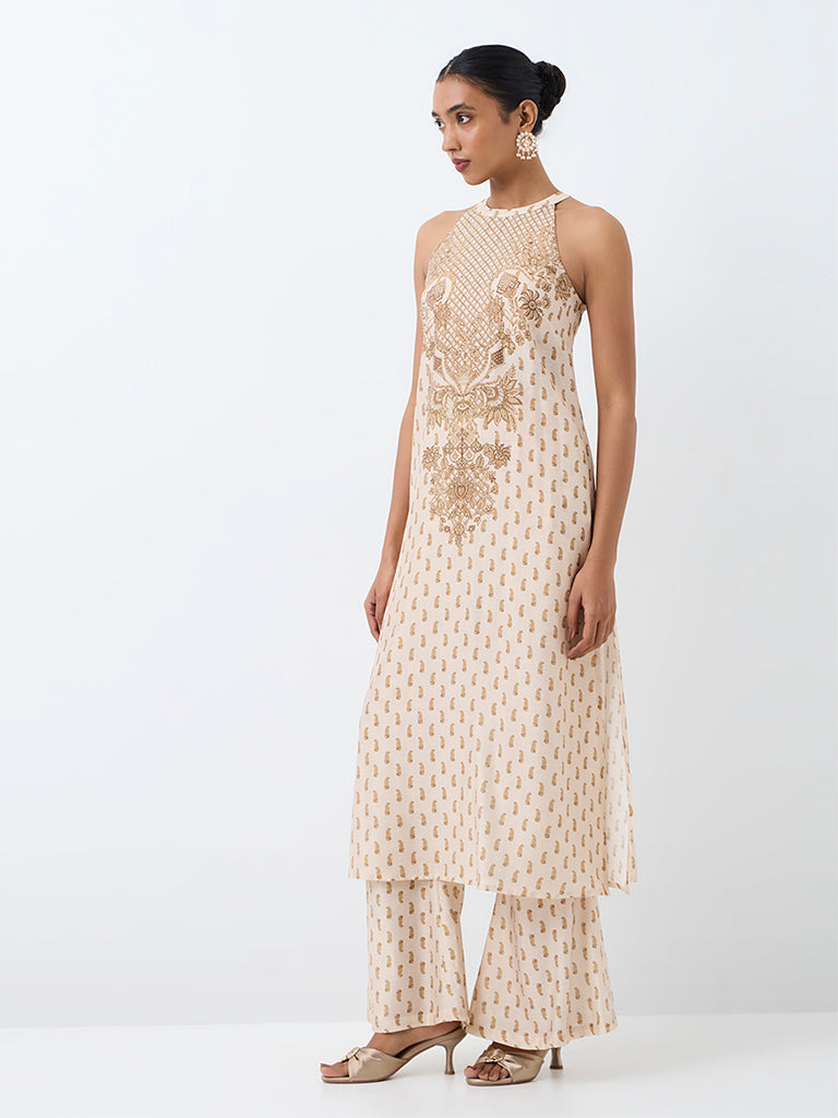 Vark Ivory Paisley Printed A-Line Ethnic Set