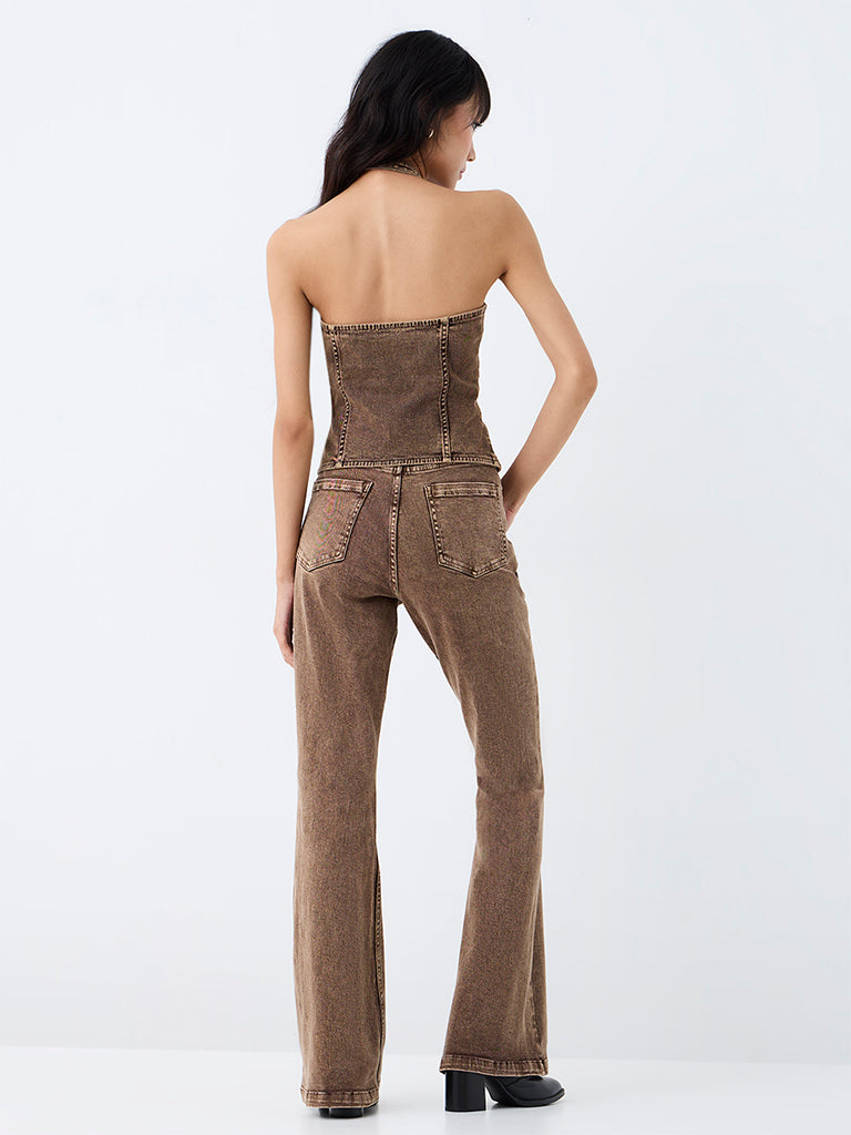 Nuon Brown-Wash High-Waist Bootcut Fit Jeans
