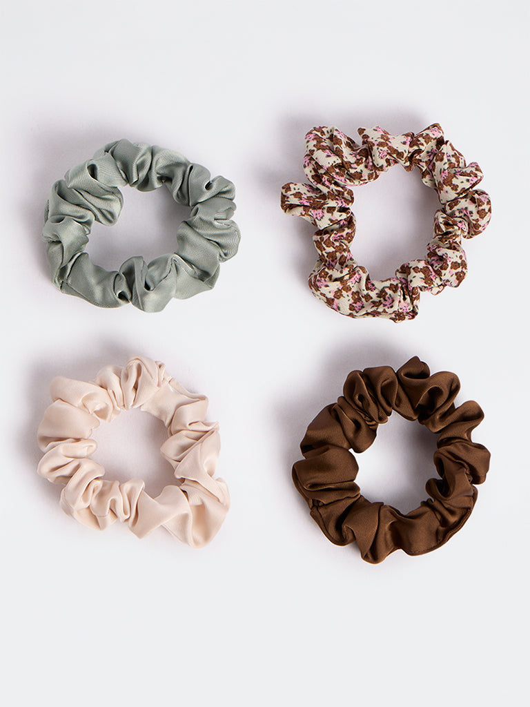 Westside Accessories Multicolour Satin Scrunchies - Pack of 4
