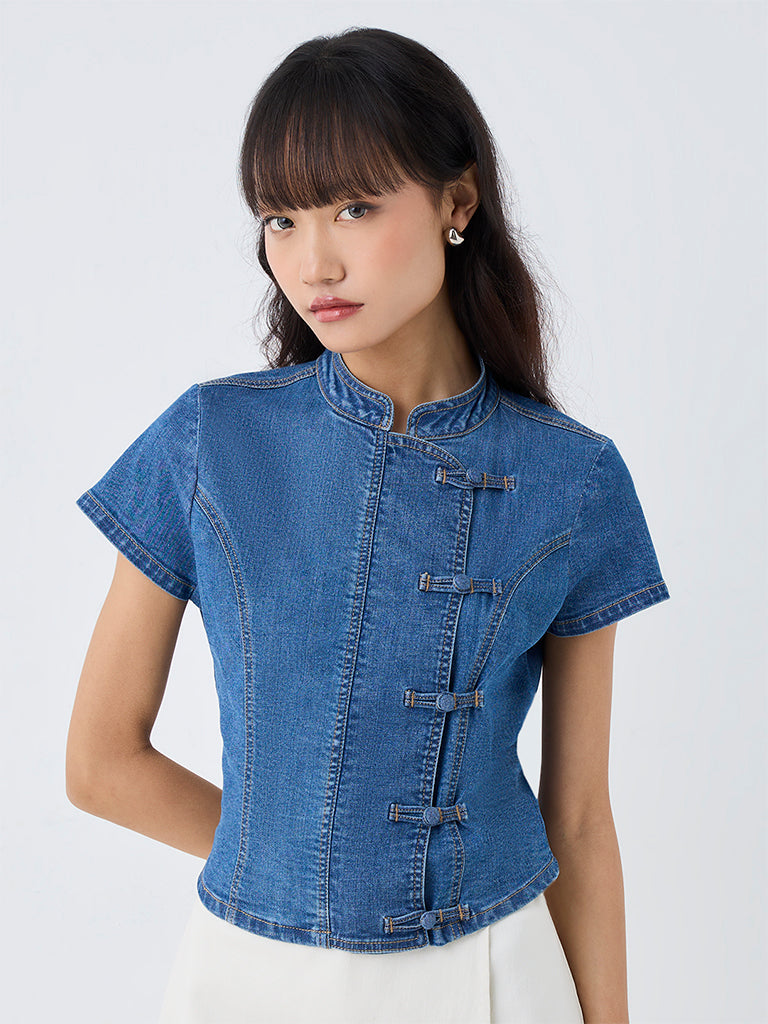 Nuon Blue Denim Top with Frog Fastening