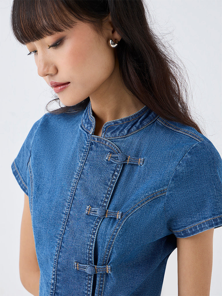Nuon Blue Denim Top with Frog Fastening