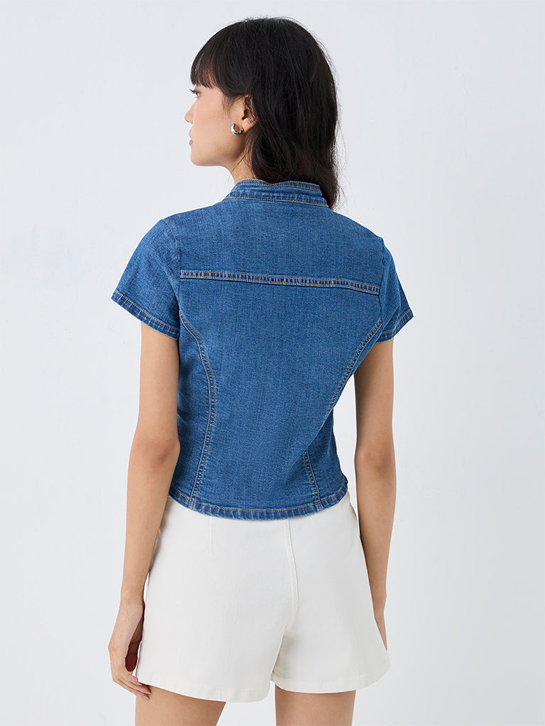 Nuon Blue Denim Top with Frog Fastening