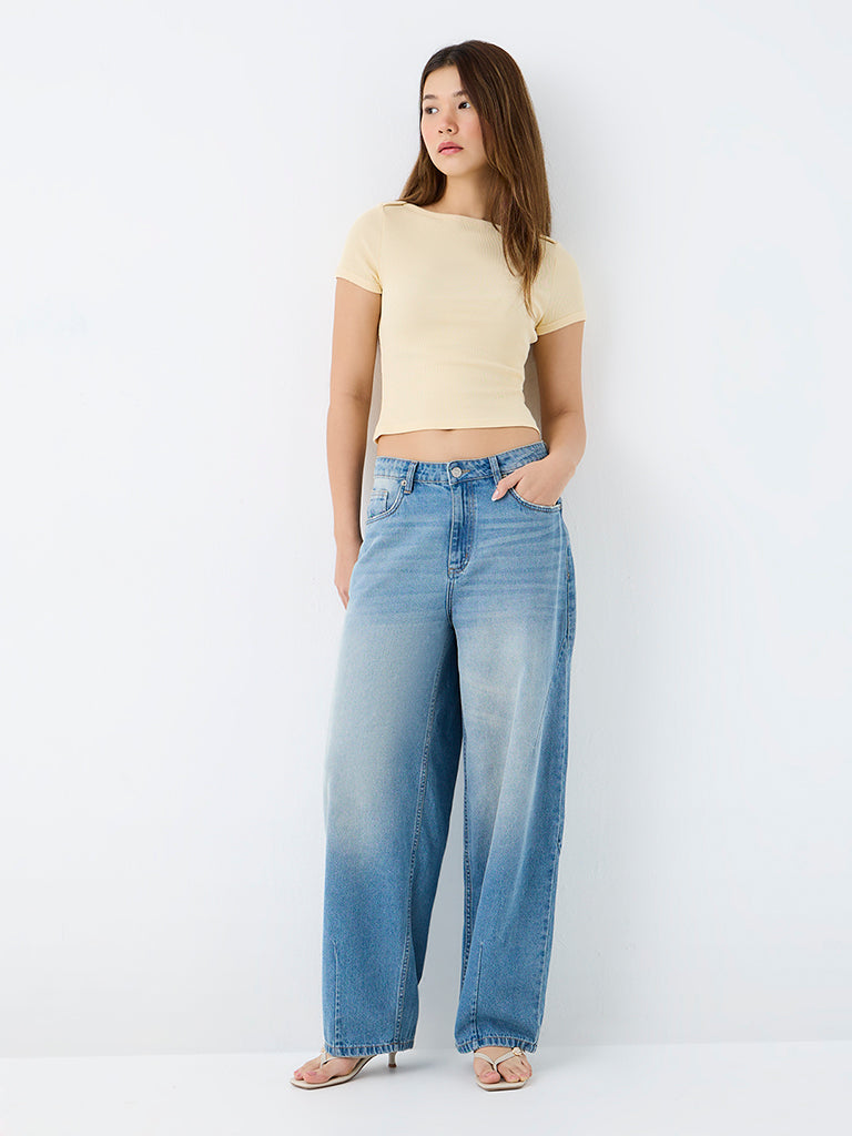 Nuon Blue Metal Eyelet-Detail High-Rise Jeans
