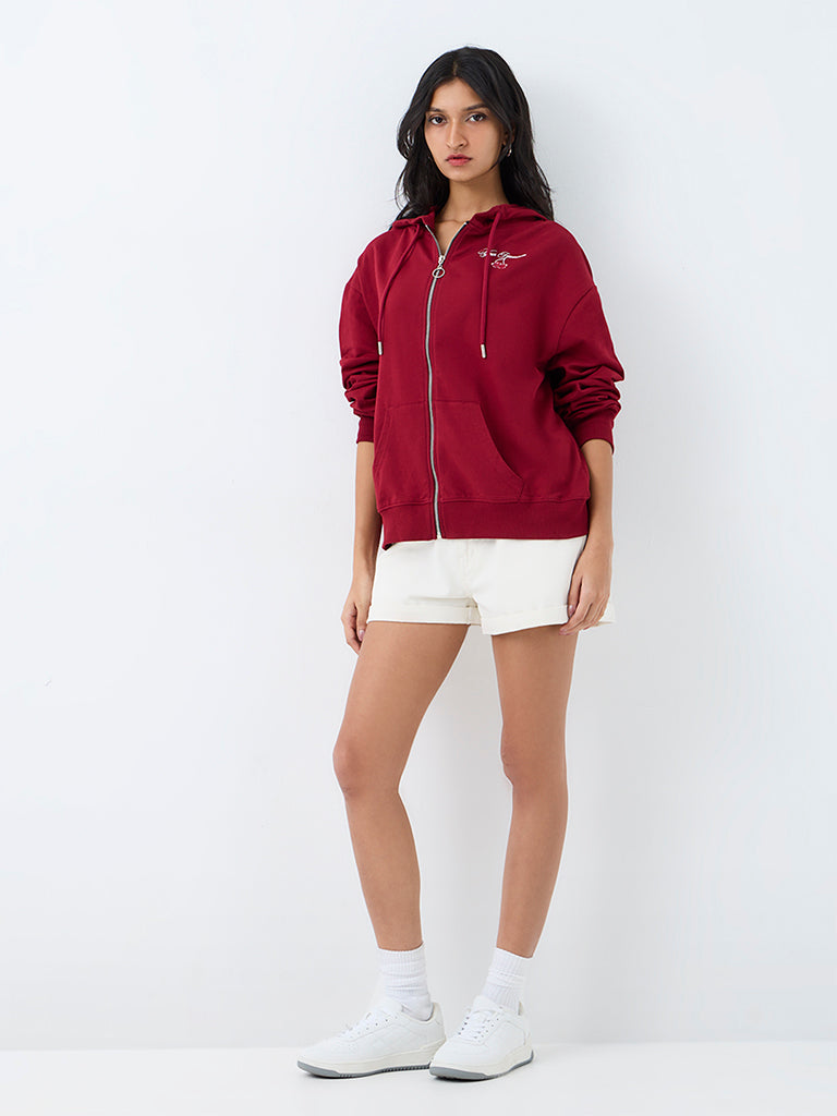 Nuon Burgundy Cherry Printed Cotton Jacket