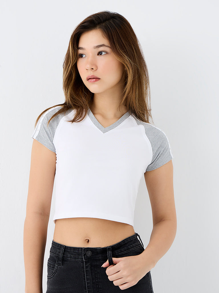 Nuon Grey Stud-Detailed Colour-Blocked Cotton T-Shirt