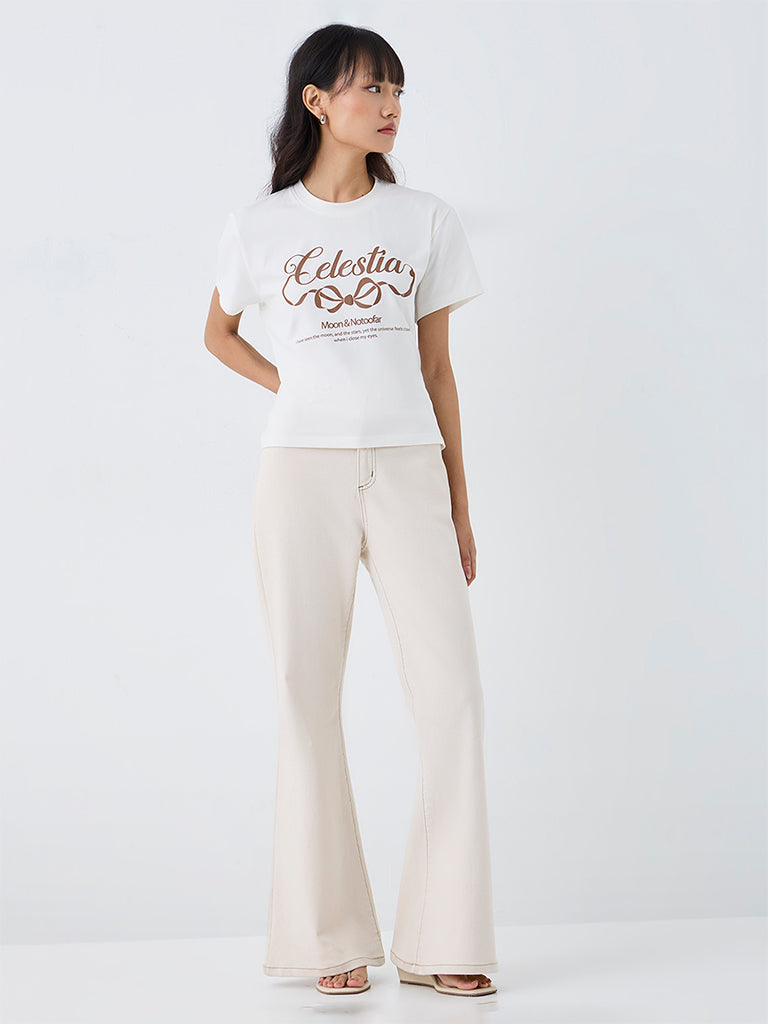 Nuon White Typographic Cotton T-Shirt