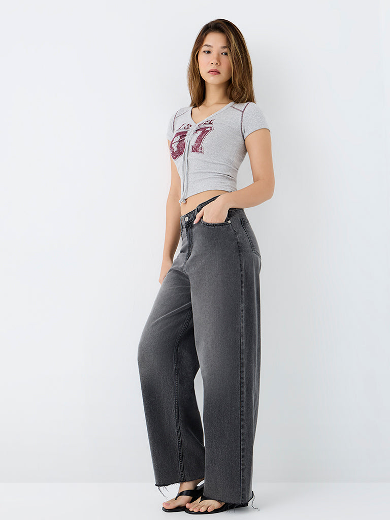 Nuon Grey Ruched Cotton-Blend T-Shirt