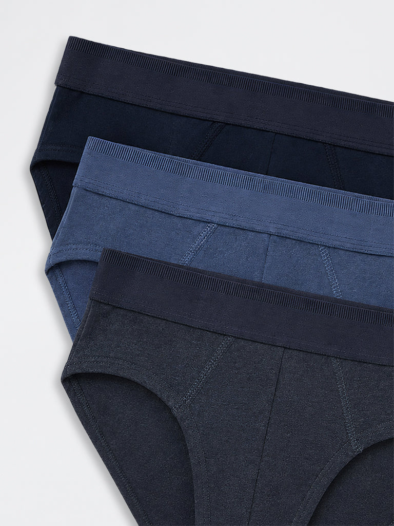 WES Lounge Blue Relaxed-Fit Cotton-Blend Briefs- Pack of 3