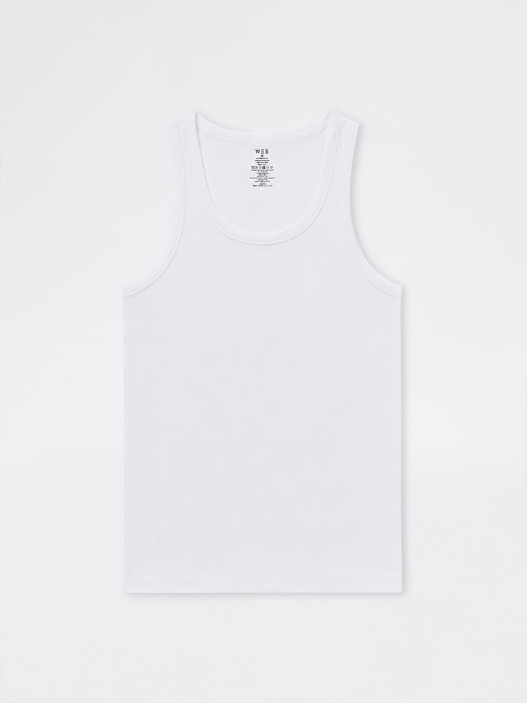 WES Lounge White Solid Relaxed-Fit Cotton Vests - Pack of 2