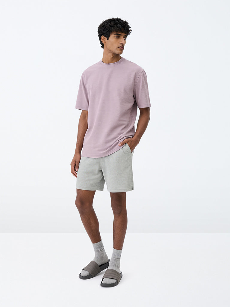 WES Lounge Grey Waffle-Textured Mid-Rise Cotton-Blend Shorts