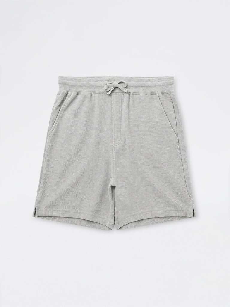 WES Lounge Grey Waffle-Textured Mid-Rise Cotton-Blend Shorts