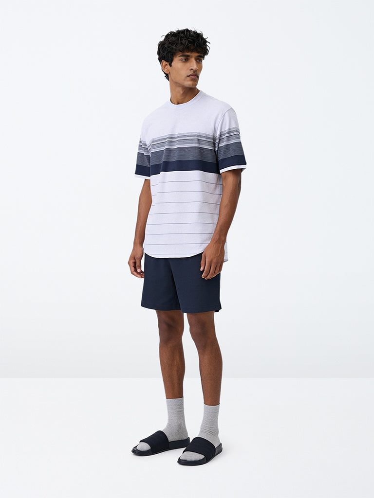 WES Lounge Navy Waffle-Textured Mid-Rise Cotton-Blend Shorts