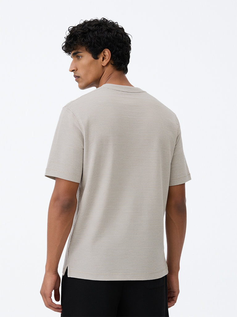 WES Lounge Grey Self-Striped Relaxed-Fit T-Shirt