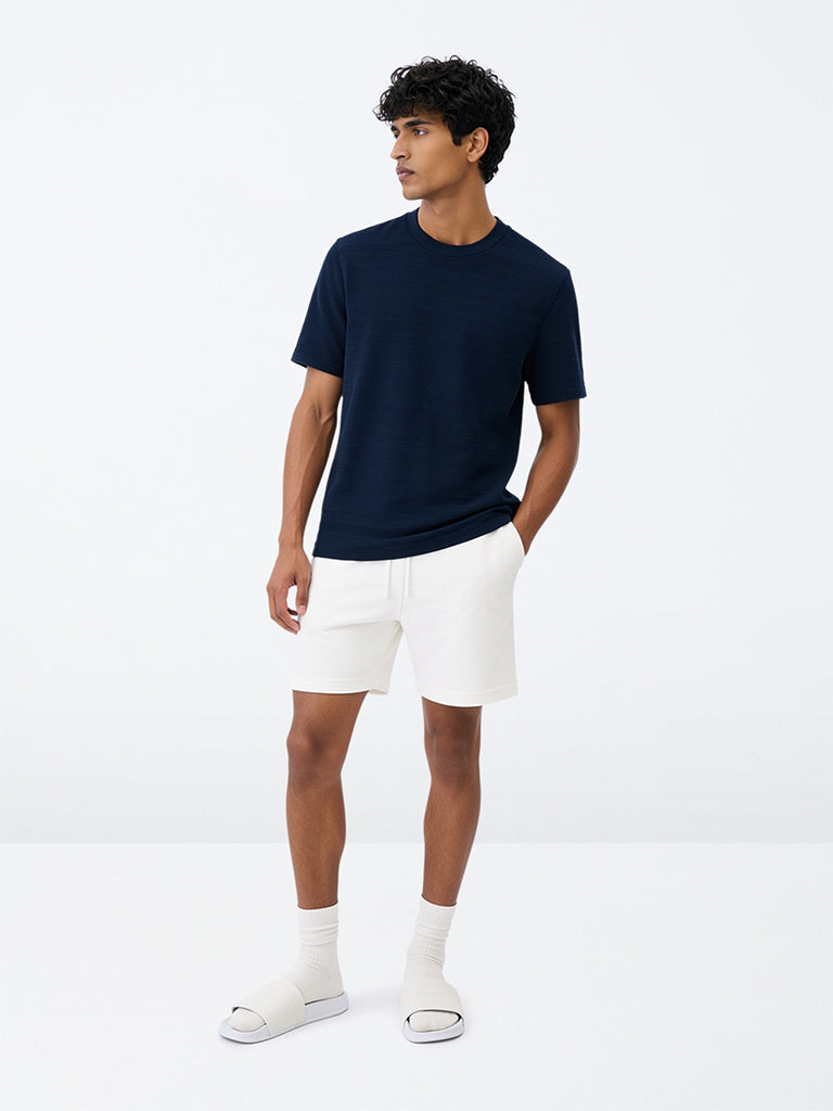 WES Lounge Navy Stripe Textured Relaxed-Fit T-Shirt
