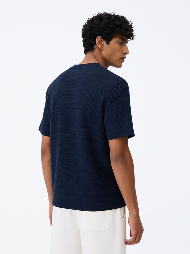 WES Lounge Navy Stripe Textured Relaxed-Fit T-Shirt