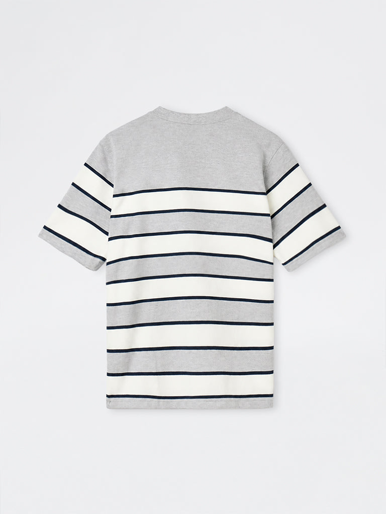 WES Lounge Grey Striped Relaxed-Fit Cotton-Blend T-Shirt