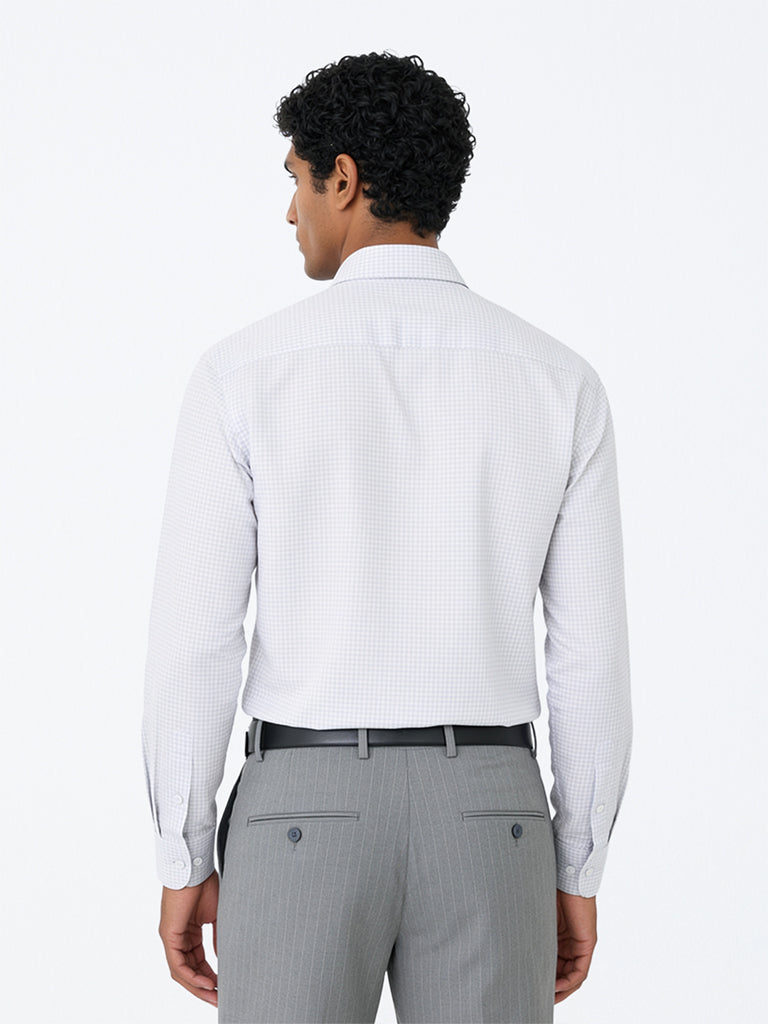WES Formals Grey Checkered Relaxed-Fit Cotton Shirt