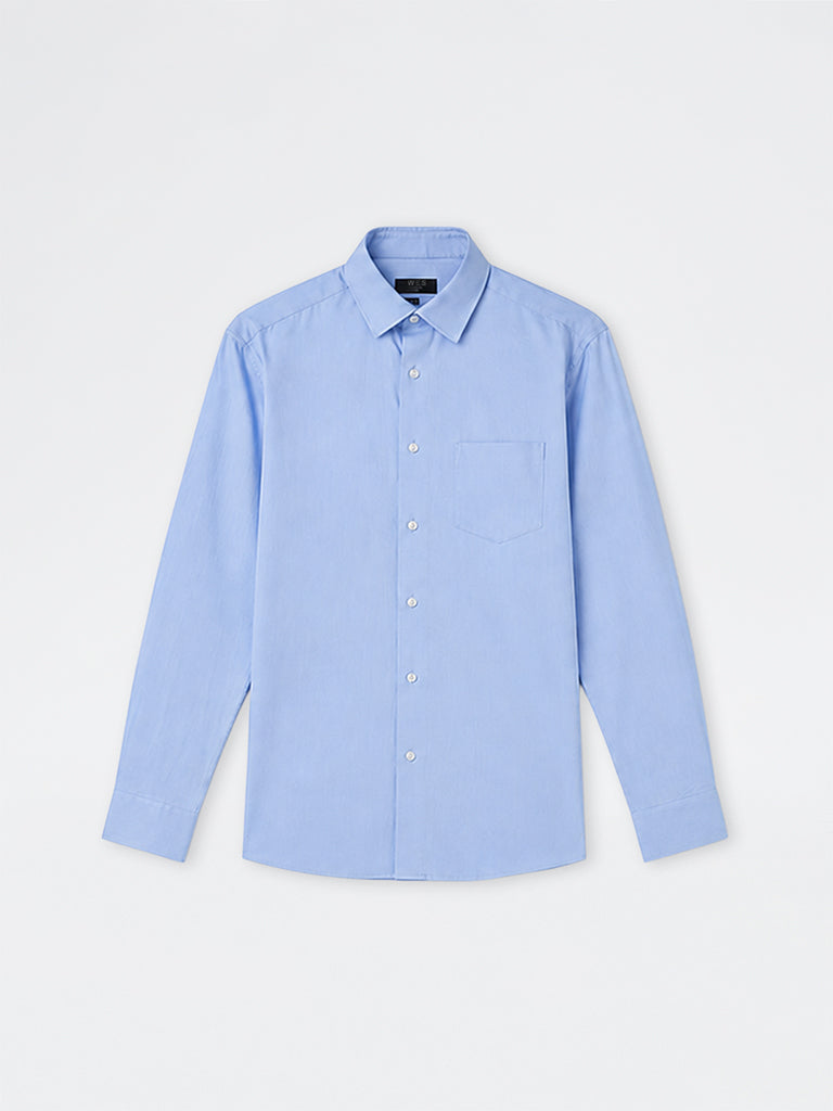 WES Formals Light Blue Solid Relaxed-Fit Cotton Shirt
