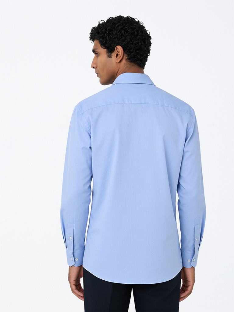 WES Formals Light Blue Solid Relaxed-Fit Cotton Shirt