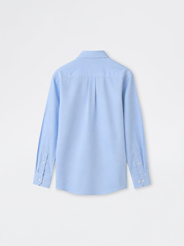 WES Formals Blue Solid Relaxed-Fit Cotton Shirt