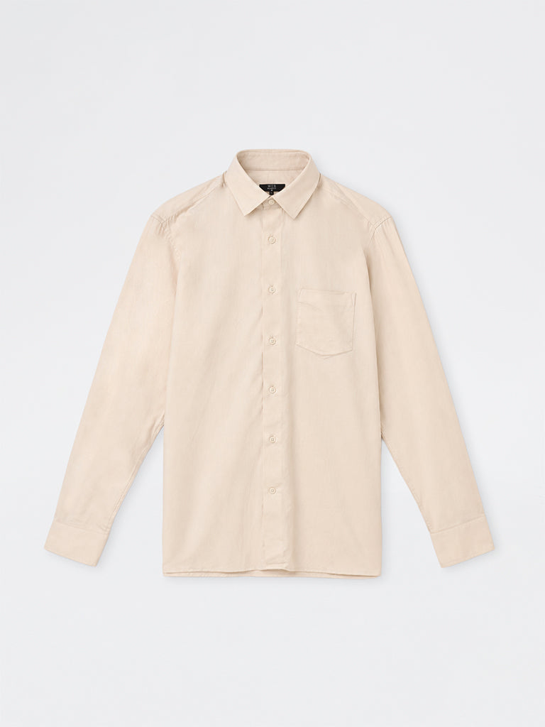 WES Formals Cream Solid Relaxed-Fit Cotton Shirt