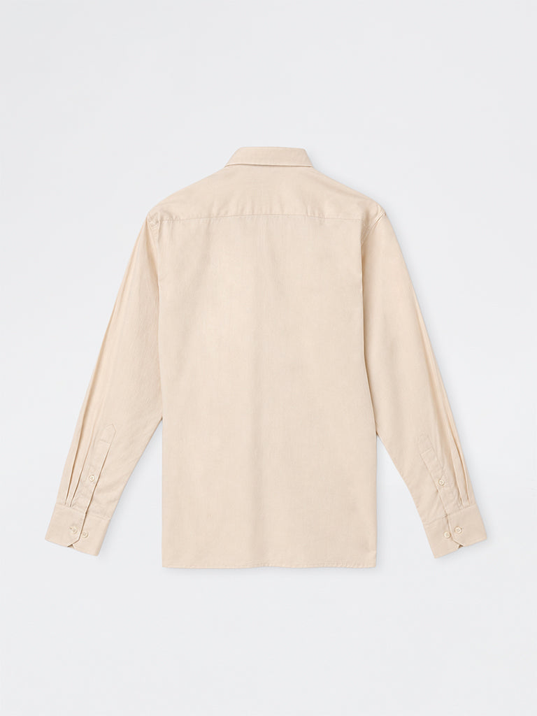 WES Formals Cream Solid Relaxed-Fit Cotton Shirt