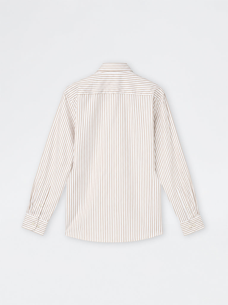 WES Formals Beige Striped Relaxed-Fit Cotton Shirt