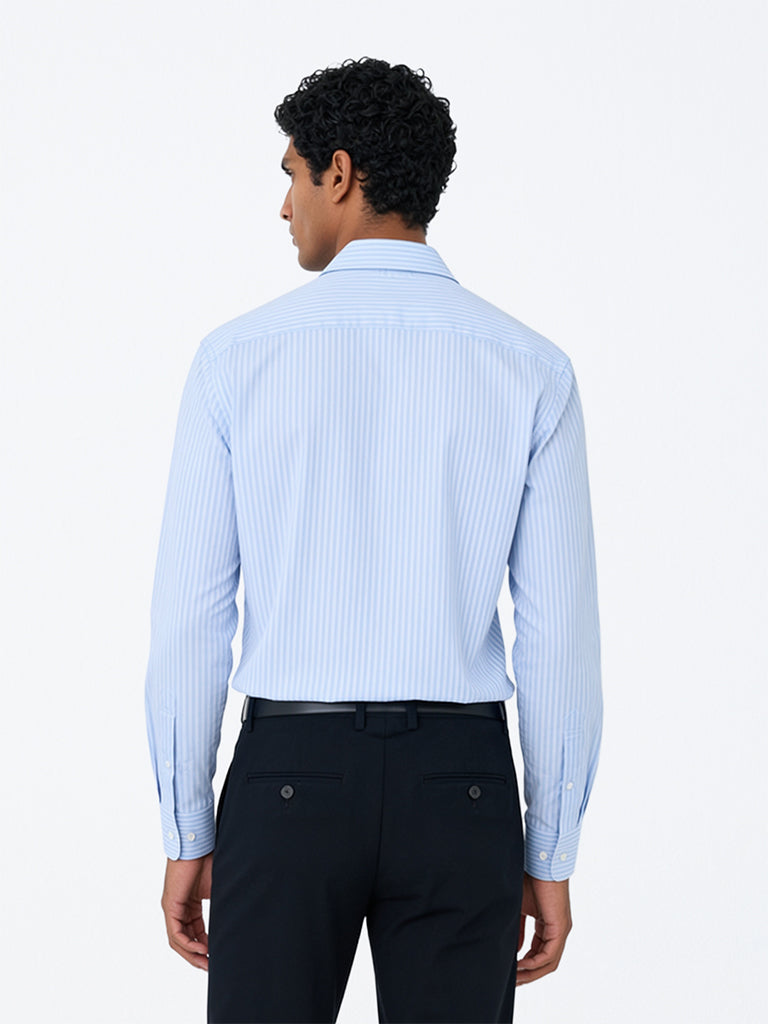 WES Formals Blue Striped Relaxed-Fit Cotton Shirt