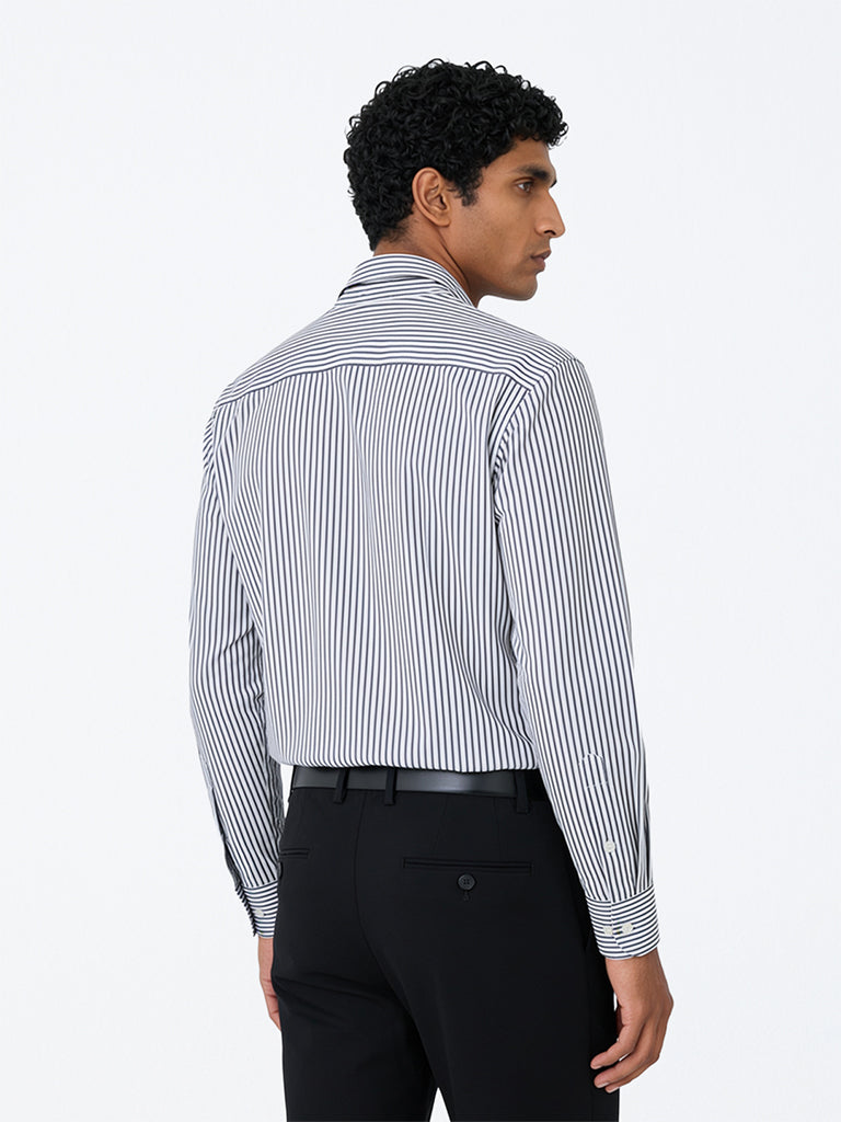 WES Formals Dark Grey Striped Slim-Fit Cotton Shirt