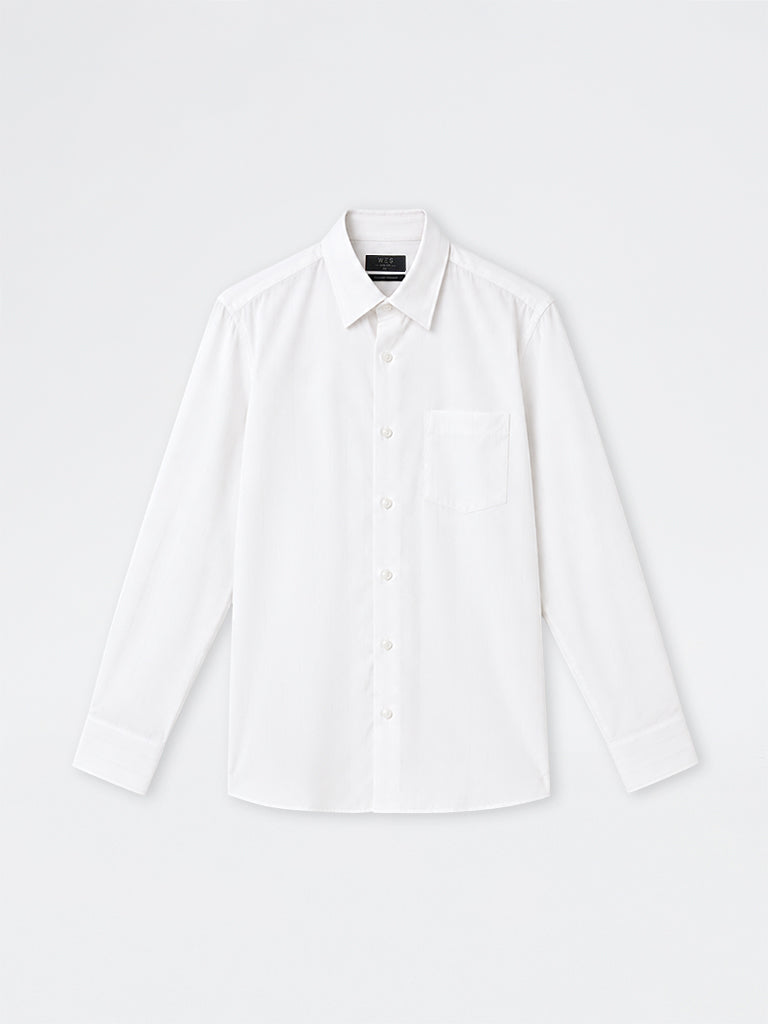 WES Formals Off-White Striped Slim-Fit Cotton Shirt