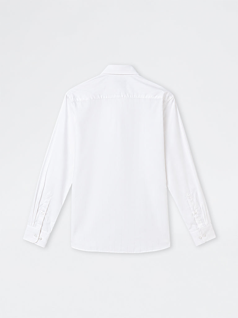 WES Formals Off-White Striped Slim-Fit Cotton Shirt