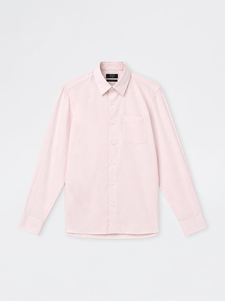 WES Formals Light Pink Solid Slim-Fit Cotton Shirt